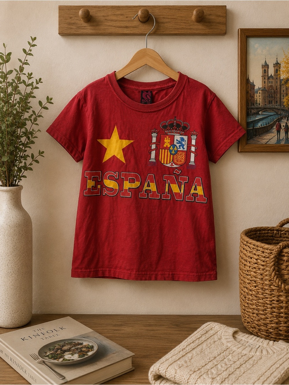 Red España Kids Short Sleeve Tee with Graphic Crest